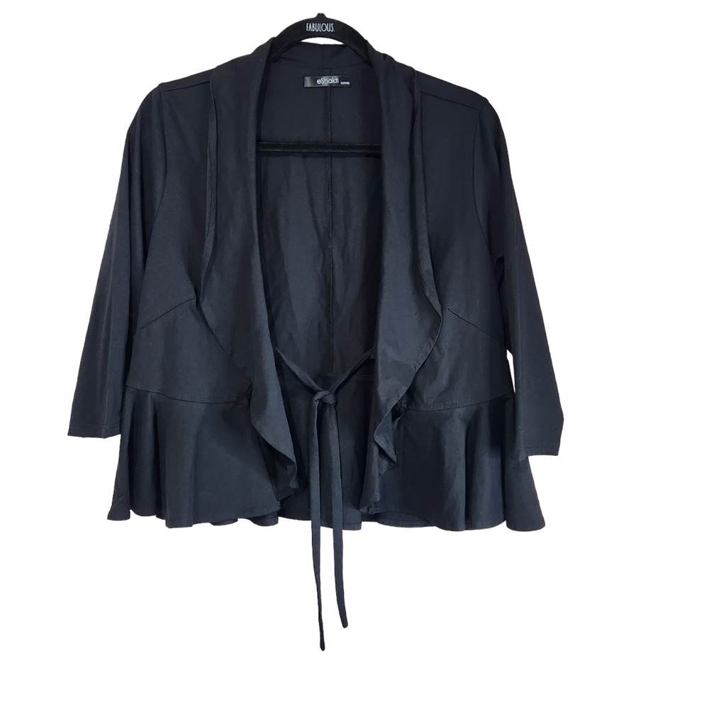 eShakti Custom Womens Blazer Jacket Shrug Size 14 Solid Black Elbow Sleeves